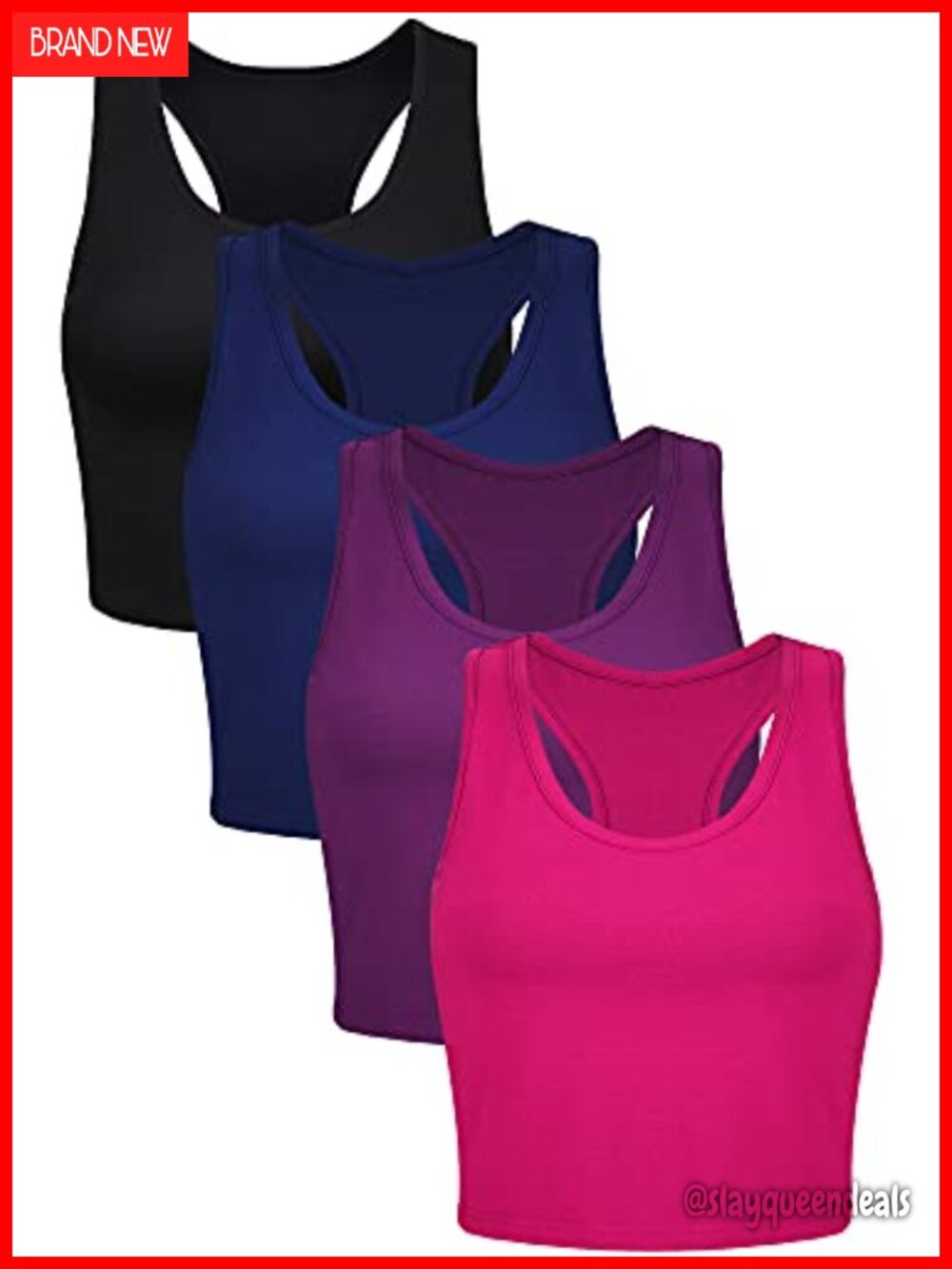 4 Pack Women's Workout Crop Tank Tops Cotton Racerback Sleeveless Scoop Neck
